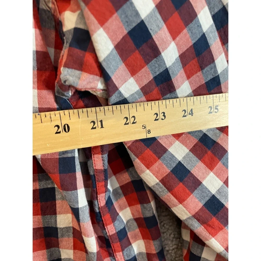 Wrangler‎ Jeans Co Red Shirt Mens 2XL Orange Navy Plaid Pearl Snap Western Rodeo